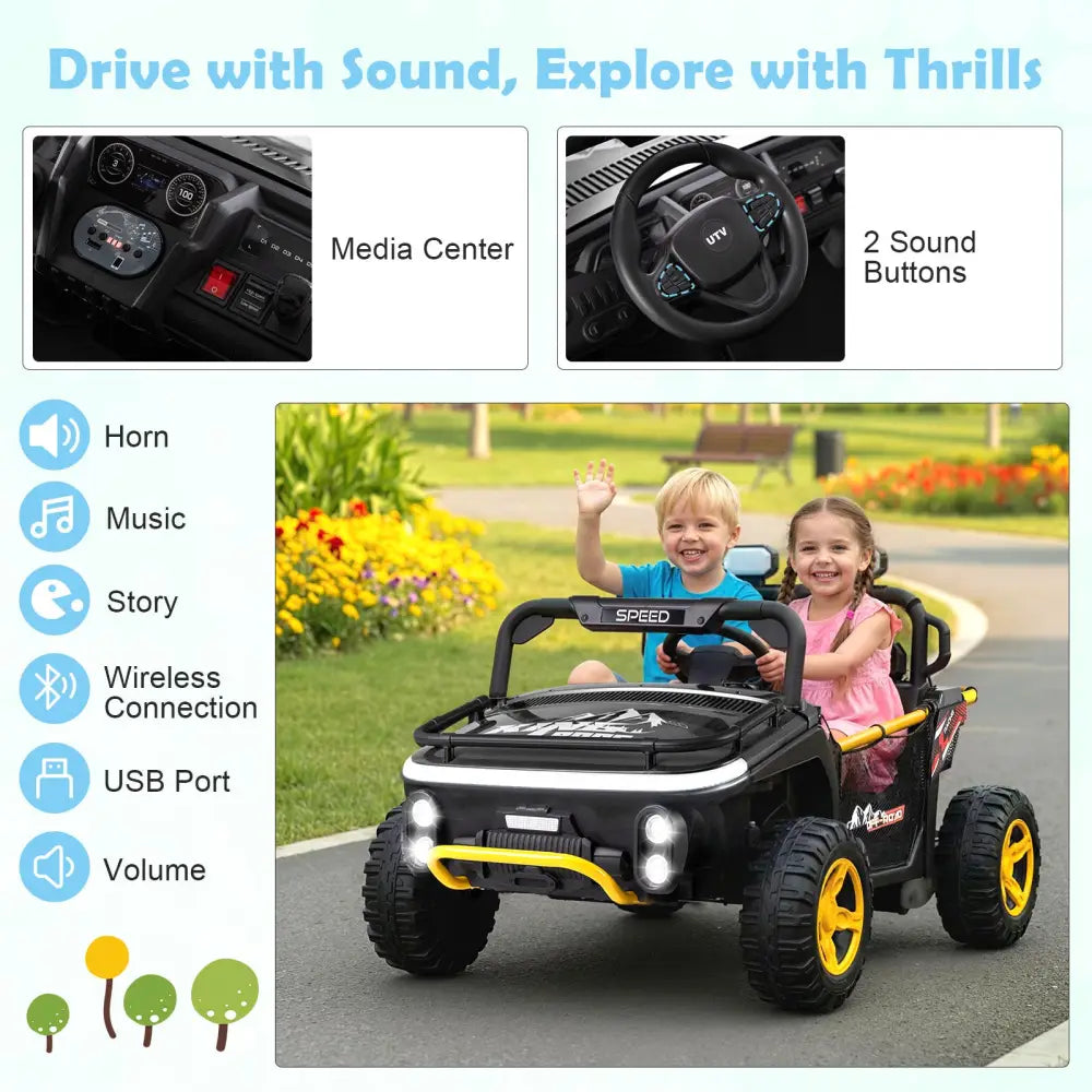 24V Ride on Toy for Kids 2 Seater Ride on Truck Car with Horn Music Story-Black - Black - Powered Ride On Toys