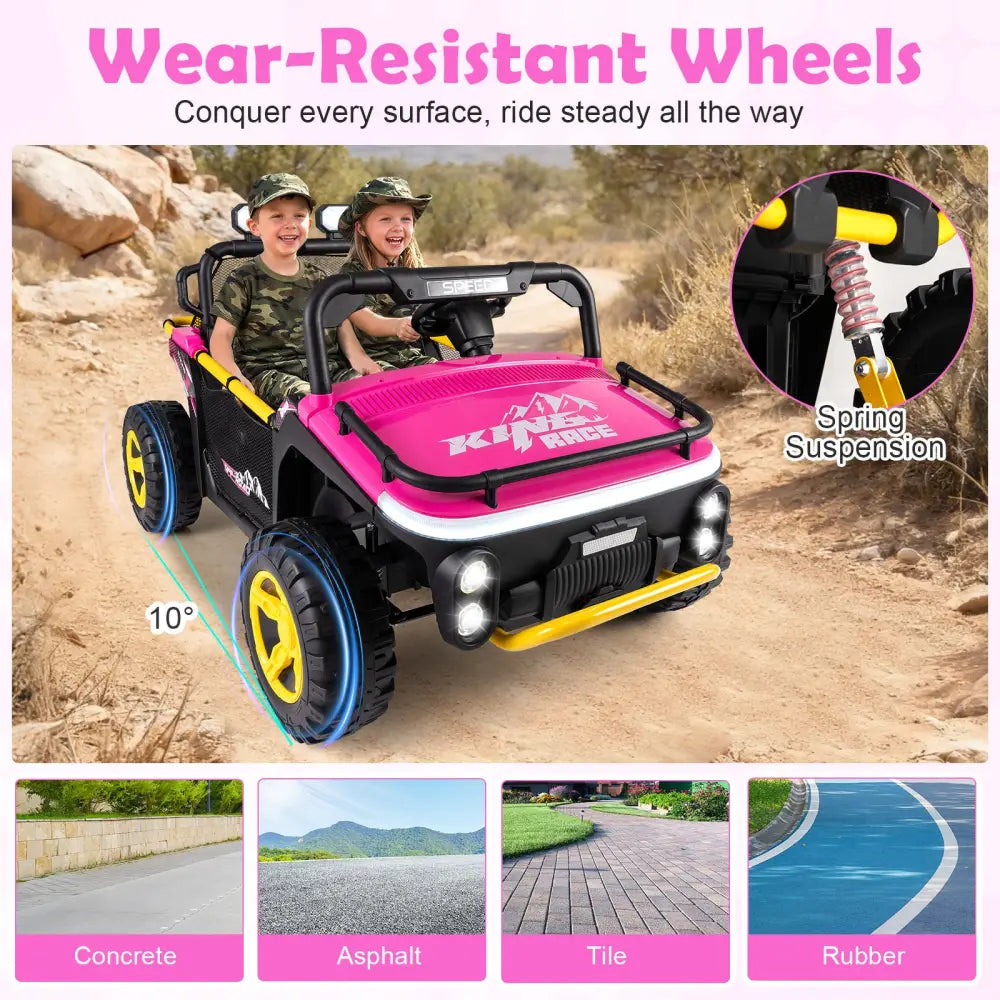 24V Ride on Toy for Kids 2 Seater Ride on Truck Car with Horn Music Story-Pink - Pink - Powered Ride On Toys