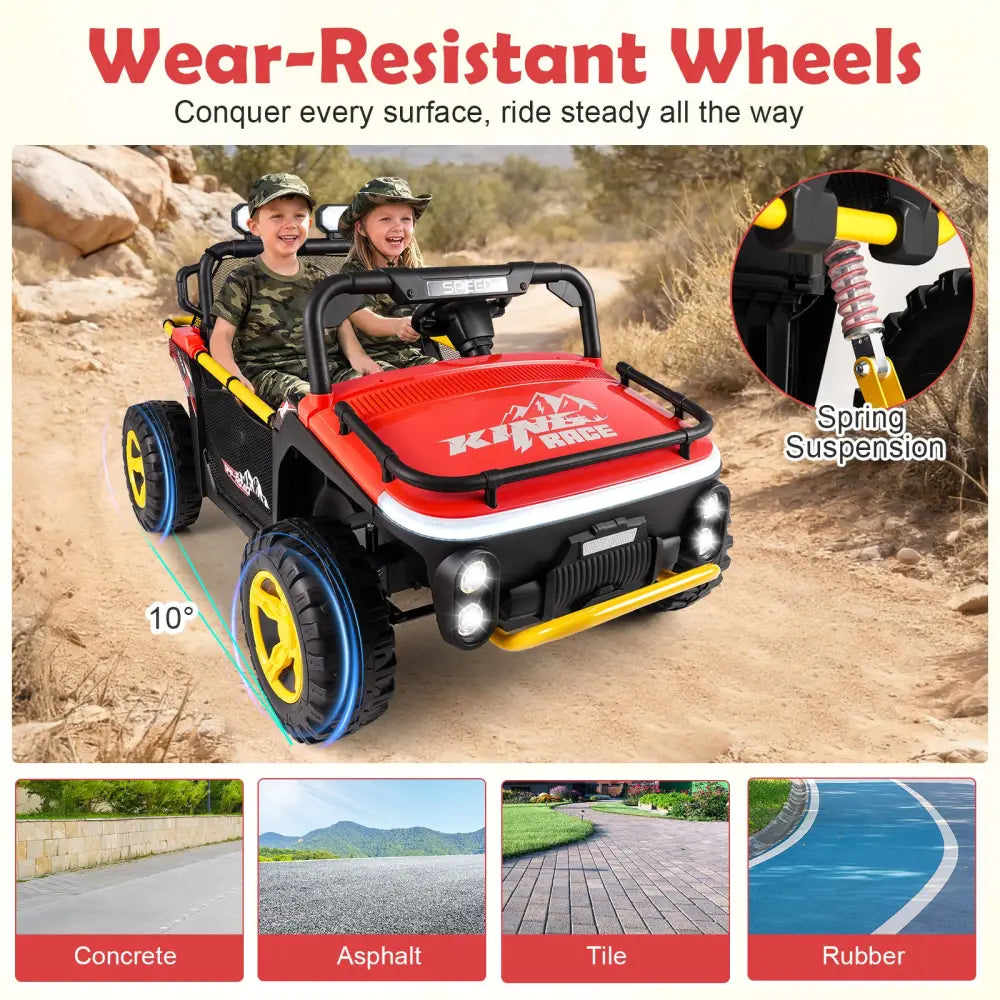 24V Ride on Toy for Kids 2 Seater Ride on Truck Car with Horn Music Story-Red - Red - Powered Ride On Toys