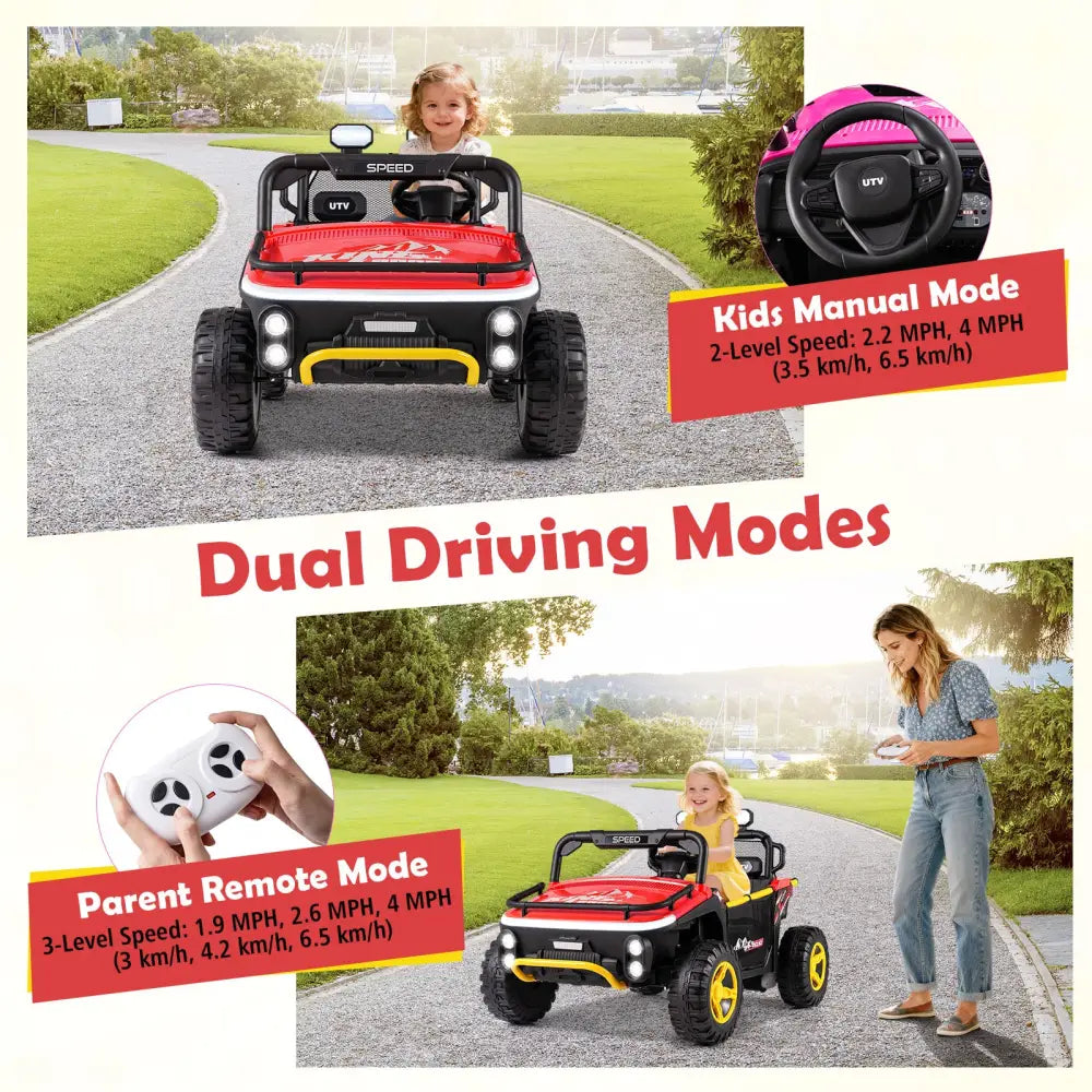 24V Ride on Toy for Kids 2 Seater Ride on Truck Car with Horn Music Story-Red - Red - Powered Ride On Toys