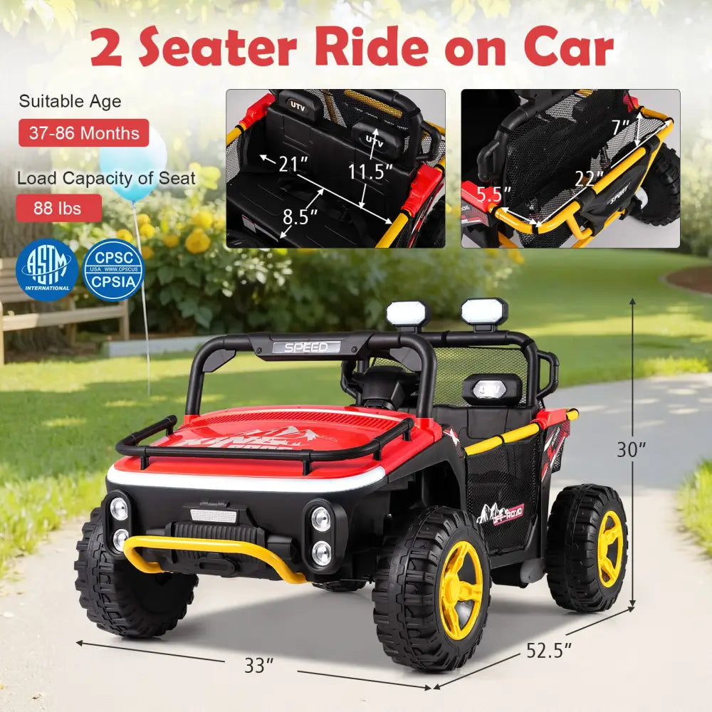 24V Ride on Toy for Kids 2 Seater Ride on Truck Car with Horn Music Story-Red - Red - Powered Ride On Toys