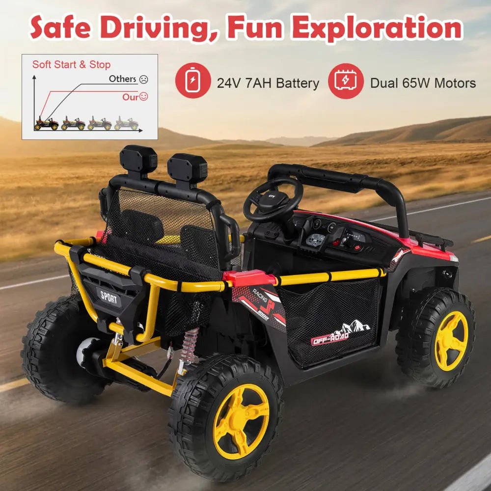 24V Ride on Toy for Kids 2 Seater Ride on Truck Car with Horn Music Story-Red - Red - Powered Ride On Toys
