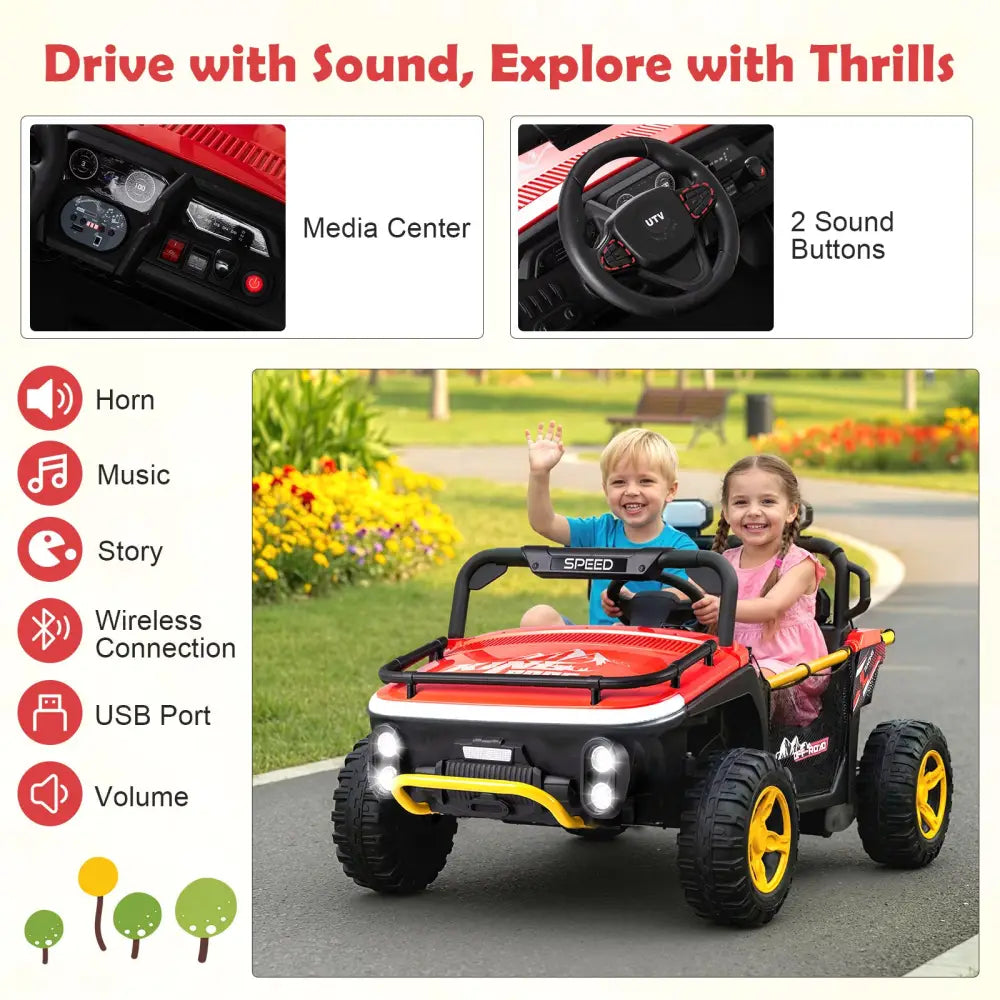 24V Ride on Toy for Kids 2 Seater Ride on Truck Car with Horn Music Story-Red - Red - Powered Ride On Toys