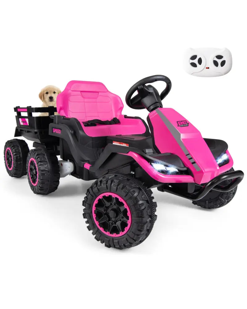 24V Ride on Tractor with Detachable Trailer and Music for Boys Girls-Pink - Pink - Powered Ride On Toys