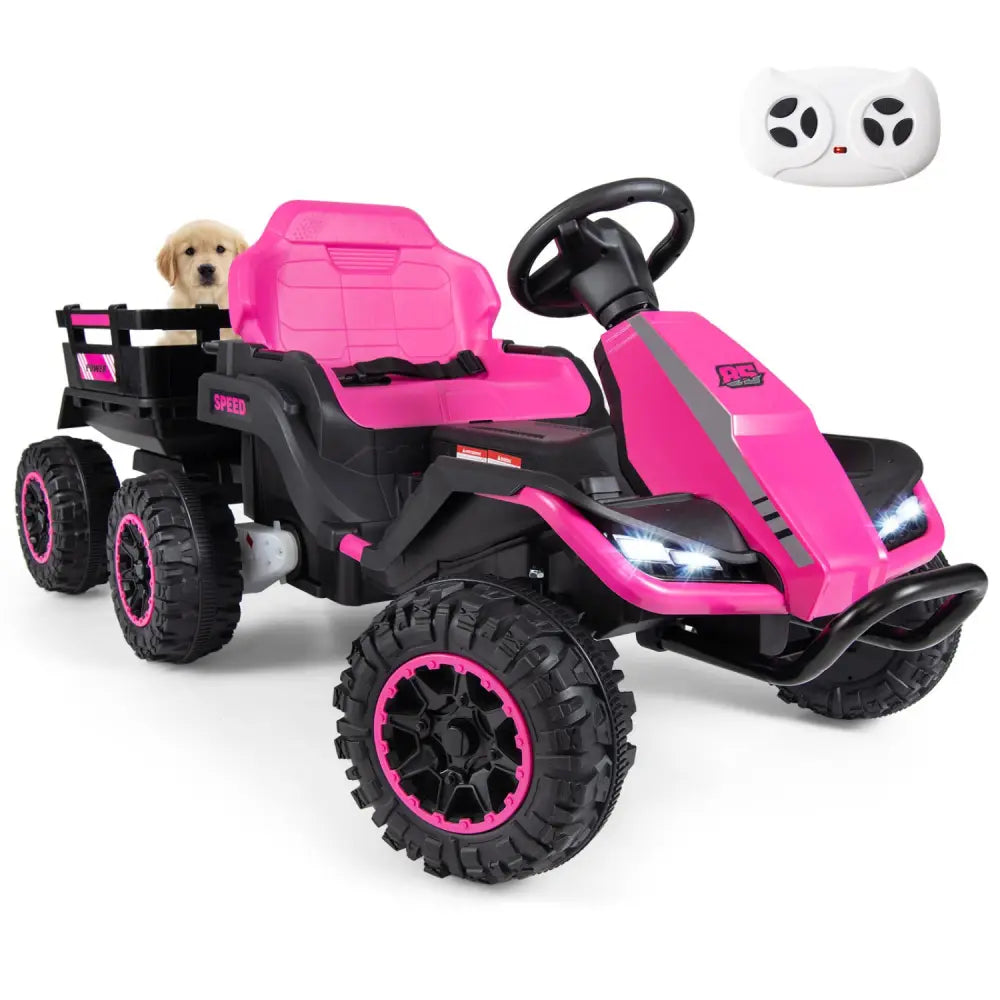 24V Ride on Tractor with Detachable Trailer and Music for Boys Girls-Pink - Pink - Powered Ride On Toys