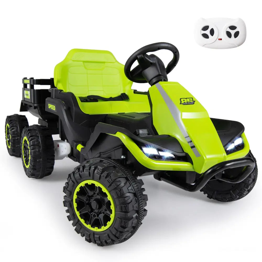 24V Ride on Tractor with Detachable Trailer and Music for Boys Girls-Green - Green - Powered Ride On Toys