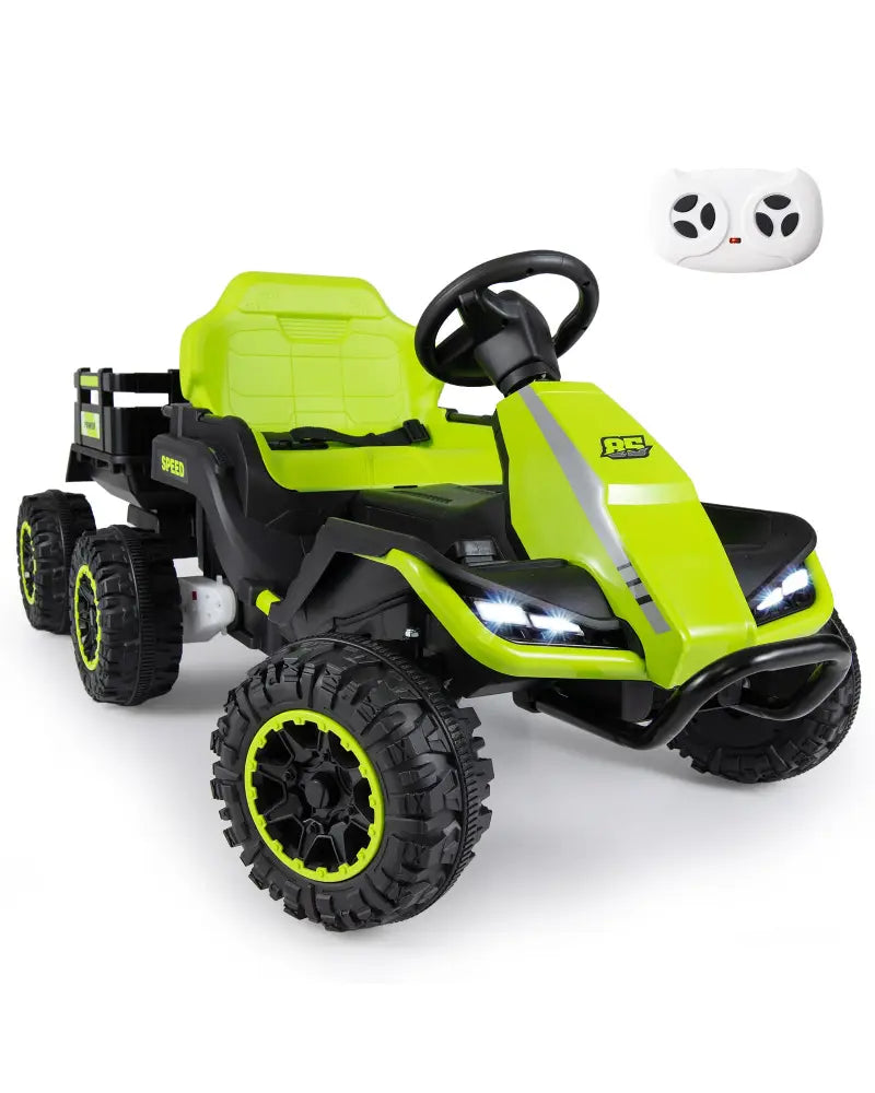 24V Ride on Tractor with Detachable Trailer and Music for Boys Girls-Green - Green - Powered Ride On Toys