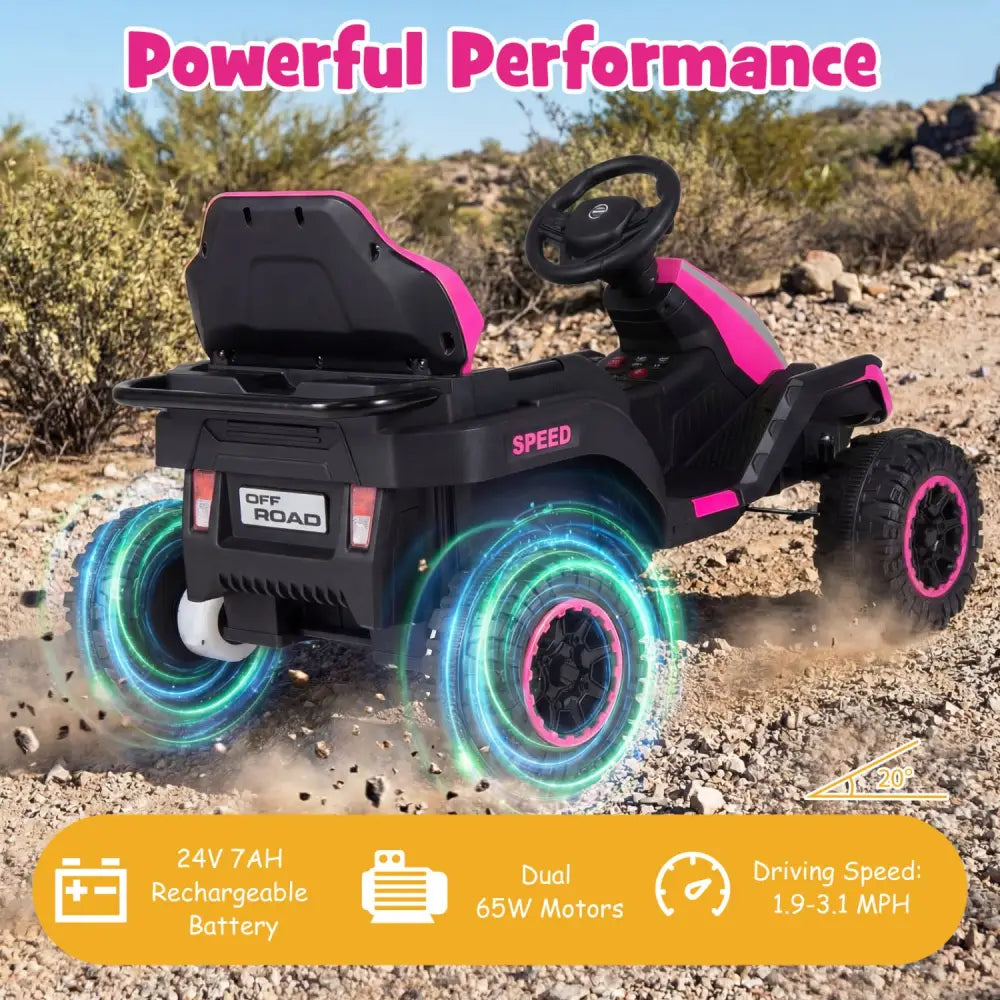 24V Ride on Tractor with Detachable Trailer and Music for Boys Girls-Pink - Pink - Powered Ride On Toys
