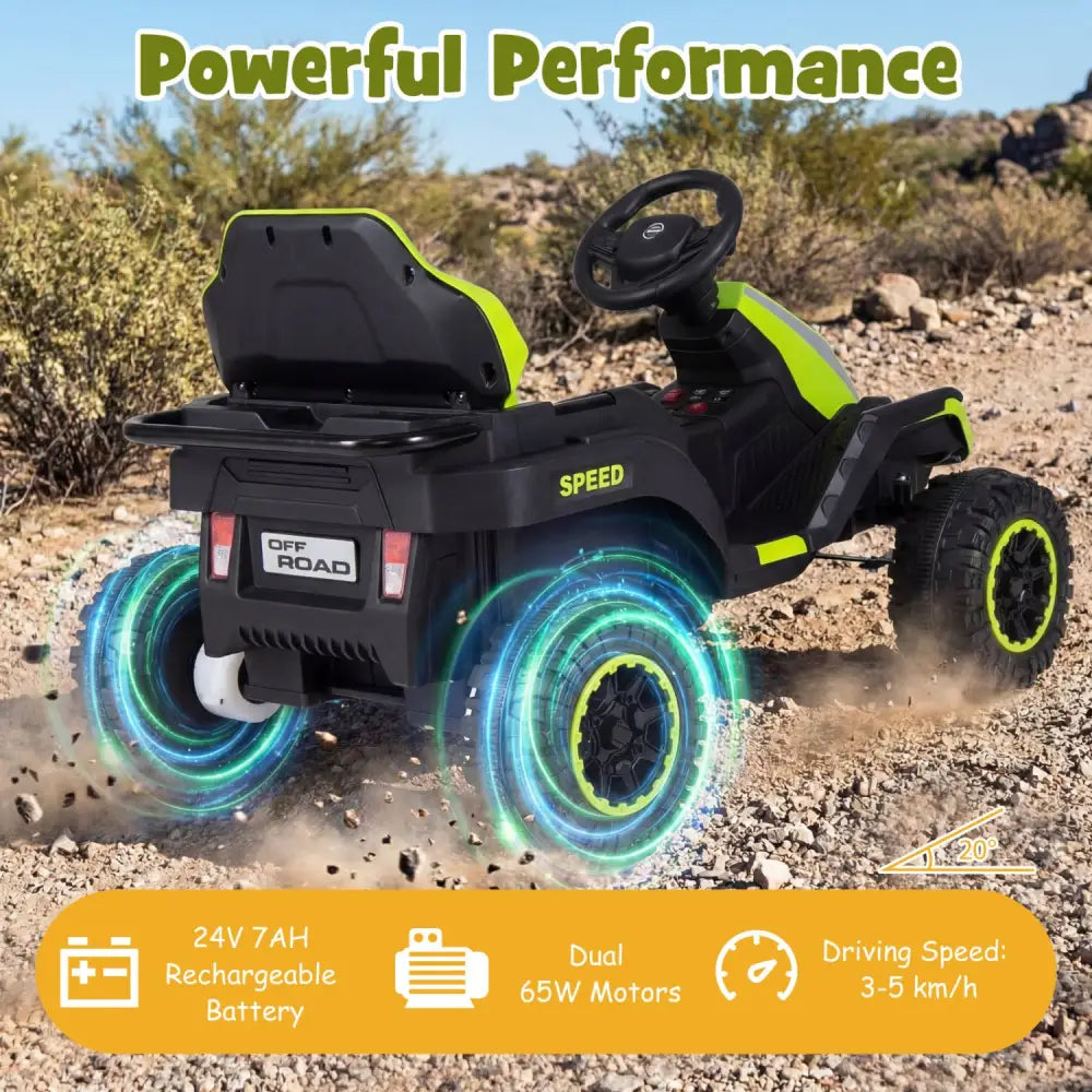 24V Ride on Tractor with Detachable Trailer and Music for Boys Girls-Green - Green - Powered Ride On Toys