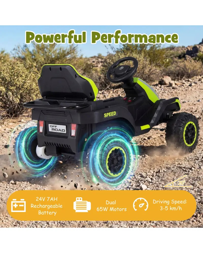 24V Ride on Tractor with Detachable Trailer and Music for Boys Girls-Green - Green - Powered Ride On Toys