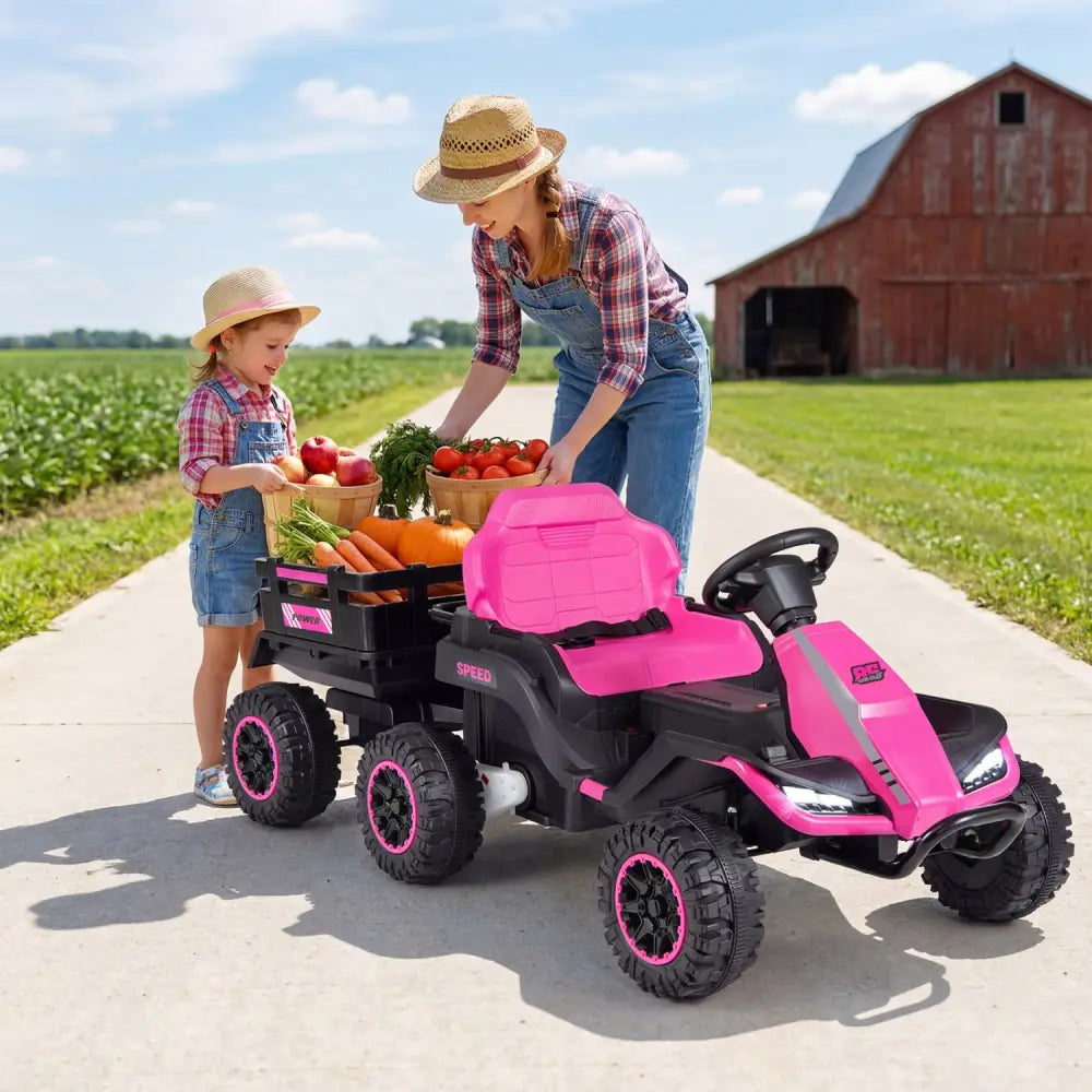 24V Ride on Tractor with Detachable Trailer and Music for Boys Girls-Pink - Pink - Powered Ride On Toys