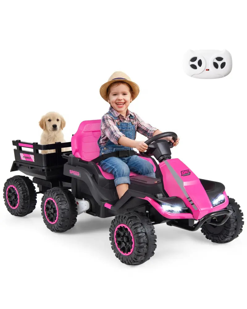 24V Ride on Tractor with Detachable Trailer and Music for Boys Girls-Pink - Pink - Powered Ride On Toys