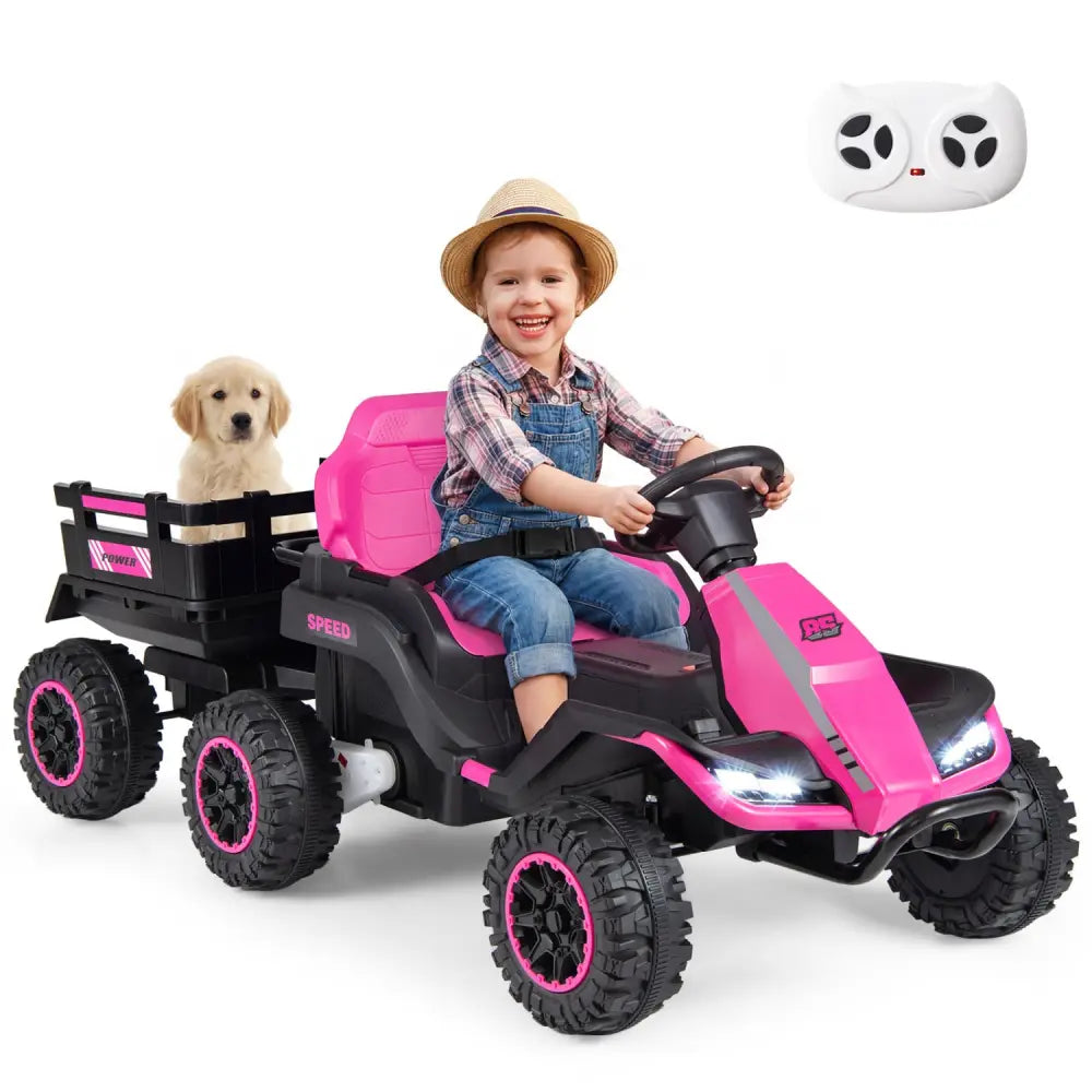 24V Ride on Tractor with Detachable Trailer and Music for Boys Girls-Pink - Pink - Powered Ride On Toys