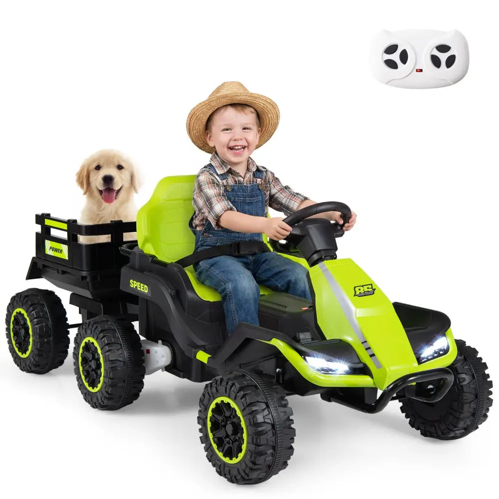 24V Ride on Tractor with Detachable Trailer and Music for Boys Girls-Green - Green - Powered Ride On Toys