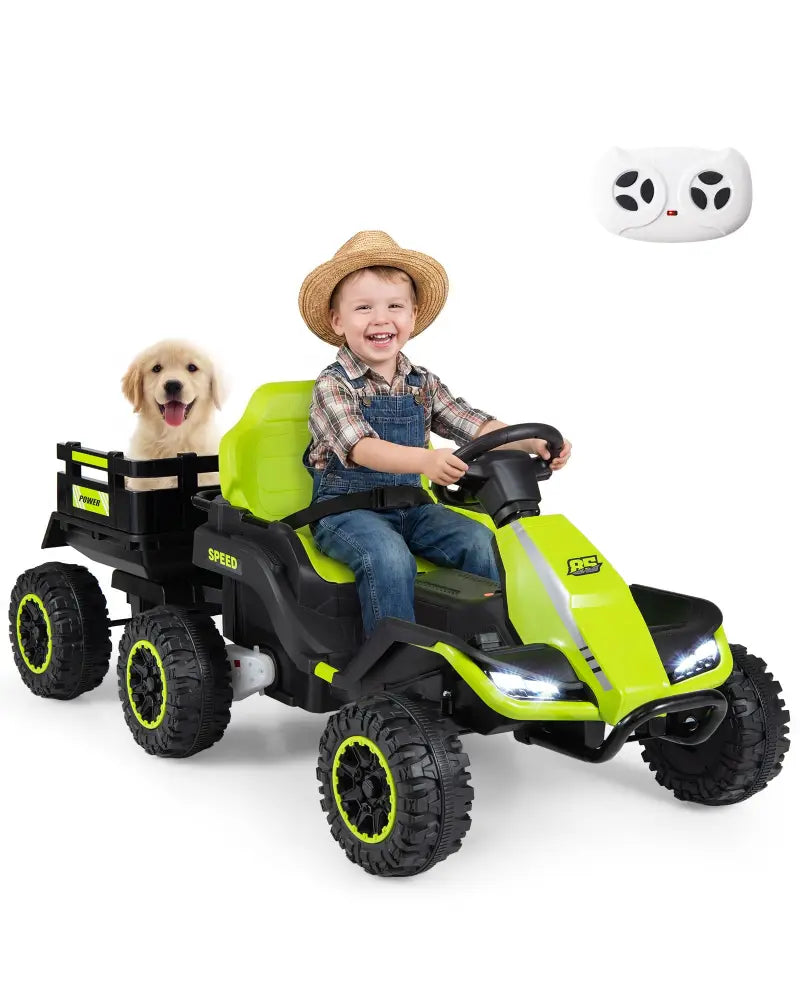 24V Ride on Tractor with Detachable Trailer and Music for Boys Girls-Green - Green - Powered Ride On Toys