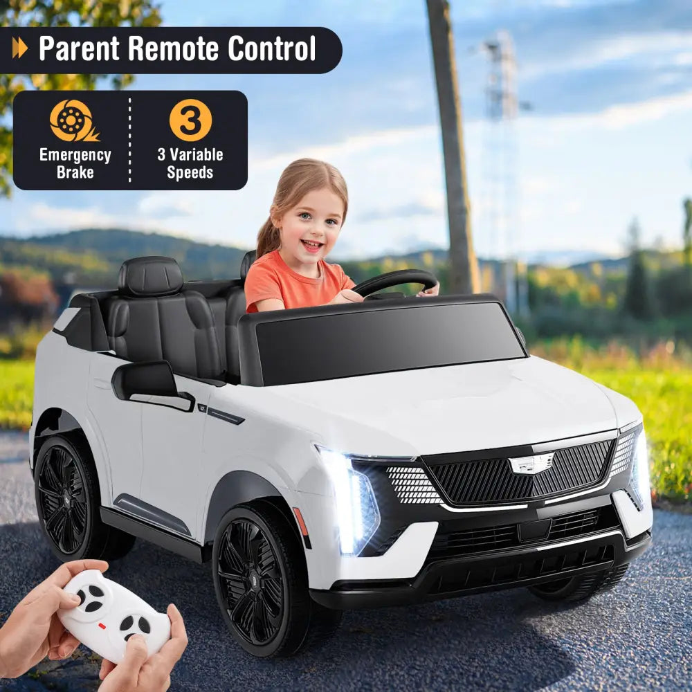 24V Ride on Truck 2-Seater Licensed Cadillac with Remote Control-White - White - Powered Ride On Toys