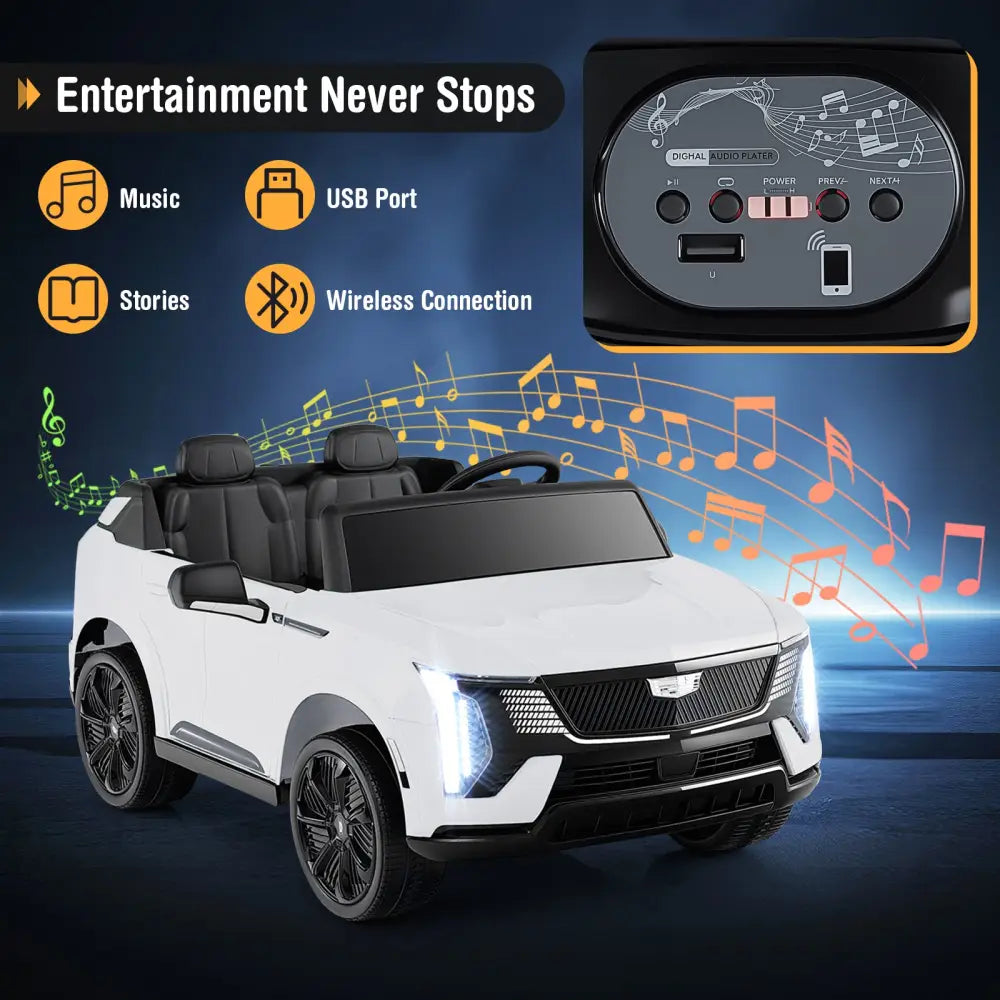 24V Ride on Truck 2-Seater Licensed Cadillac with Remote Control-White - White - Powered Ride On Toys