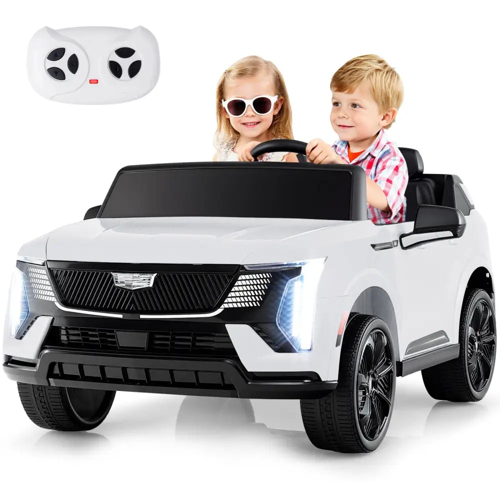 24V Ride on Truck 2-Seater Licensed Cadillac with Remote Control-White - White - Powered Ride On Toys