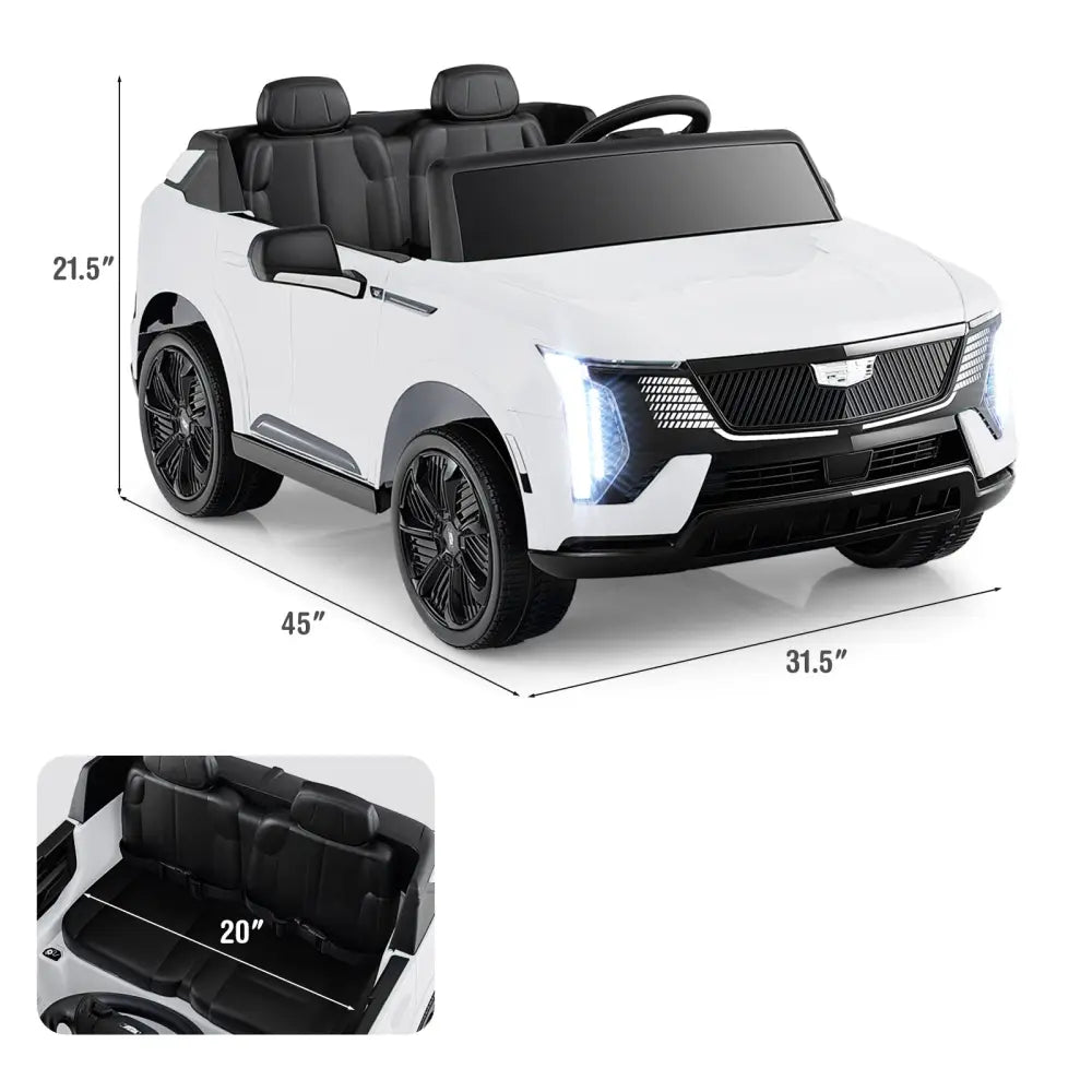 24V Ride on Truck 2-Seater Licensed Cadillac with Remote Control-White - White - Powered Ride On Toys