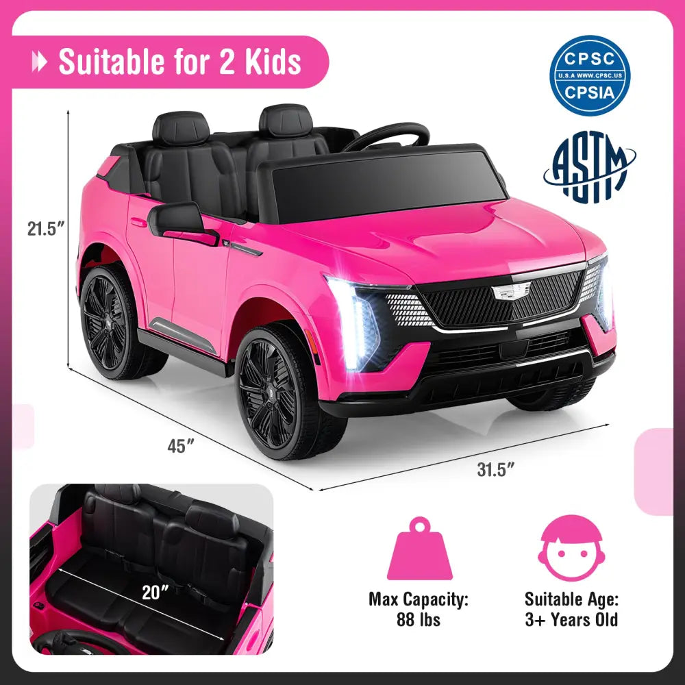 24V Ride on Truck 2-Seater Licensed Cadillac with Remote Control-Pink - Pink - Powered Ride On Toys