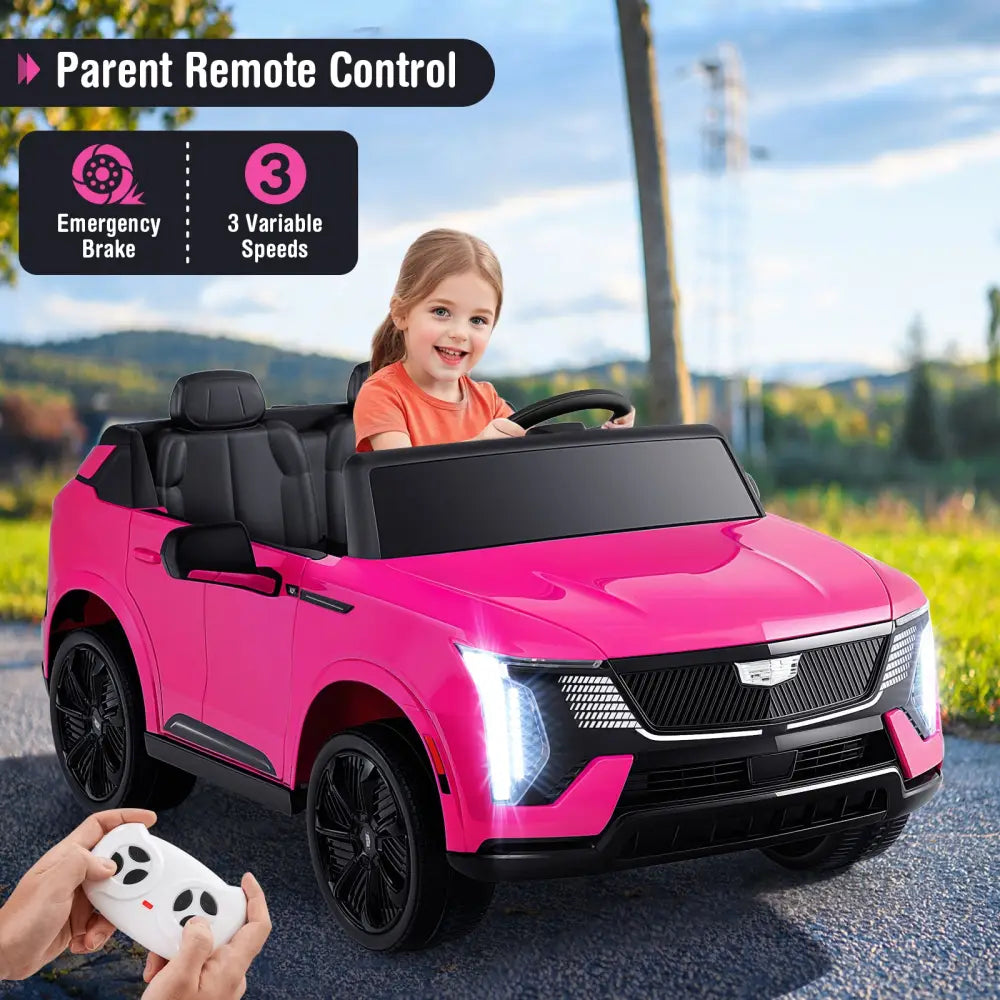 24V Ride on Truck 2-Seater Licensed Cadillac with Remote Control-Pink - Pink - Powered Ride On Toys