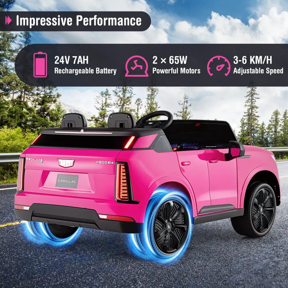 24V Ride on Truck 2-Seater Licensed Cadillac with Remote Control-Pink - Pink - Powered Ride On Toys