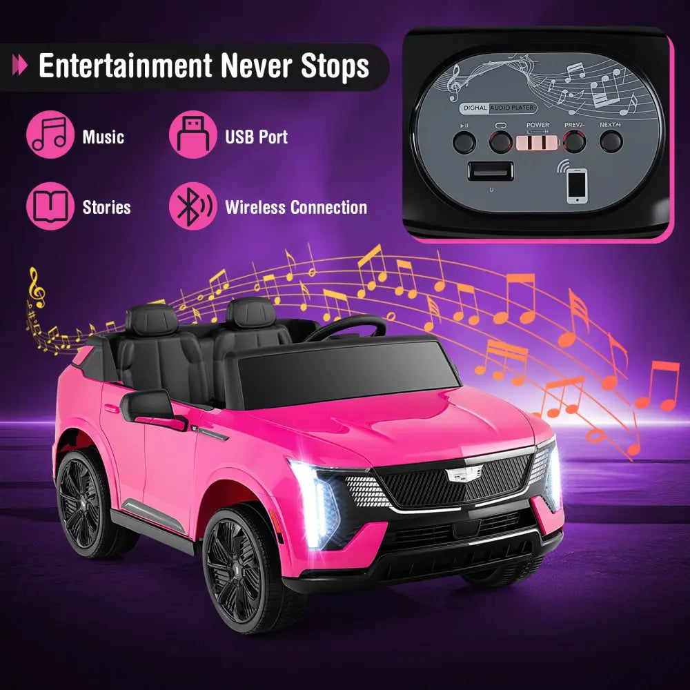 24V Ride on Truck 2-Seater Licensed Cadillac with Remote Control-Pink - Pink - Powered Ride On Toys