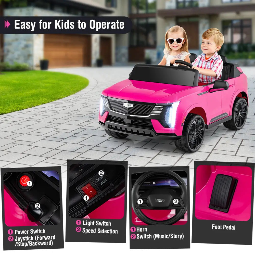 24V Ride on Truck 2-Seater Licensed Cadillac with Remote Control-Pink - Pink - Powered Ride On Toys
