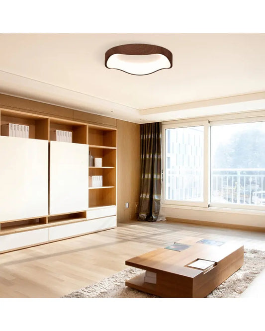 24W Modern LED Mount Ceiling Light with Wood Pattern and Metal Frame-Brown - Brown - Ceiling Lights