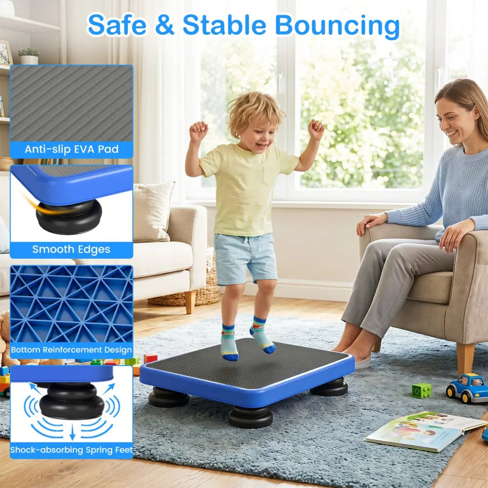 24x20’’ Kids Rebounder Bouncing Board with Elastic Rope for Ages 3+-Blue - Blue - Trampolines