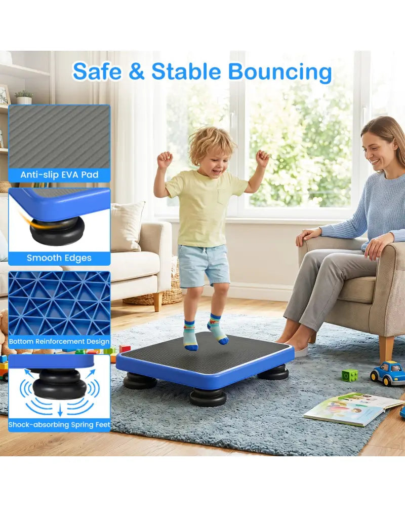 24x20’’ Kids Rebounder Bouncing Board with Elastic Rope for Ages 3+-Blue - Blue - Trampolines