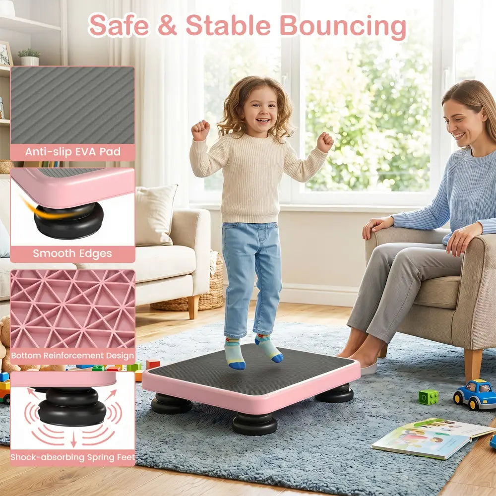24x20’’ Kids Rebounder Bouncing Board with Elastic Rope for Ages 3+-Pink - Pink - Trampolines