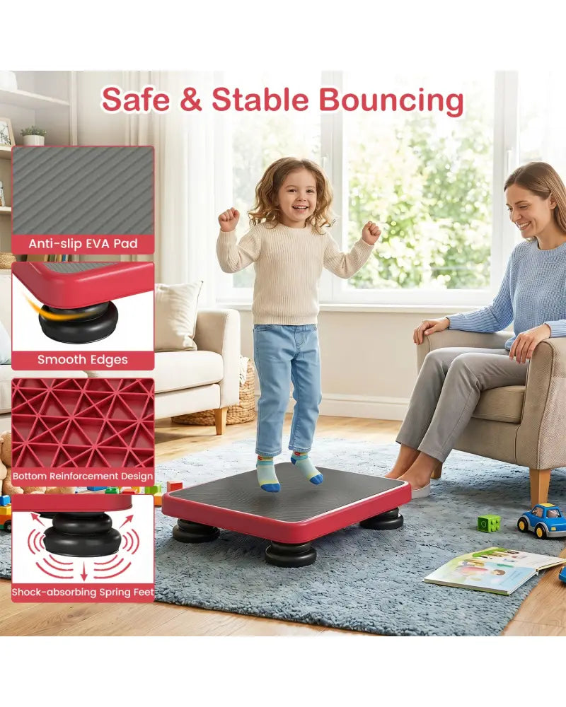 24x20’’ Kids Rebounder Bouncing Board with Elastic Rope for Ages 3+-Red - Red - Trampolines