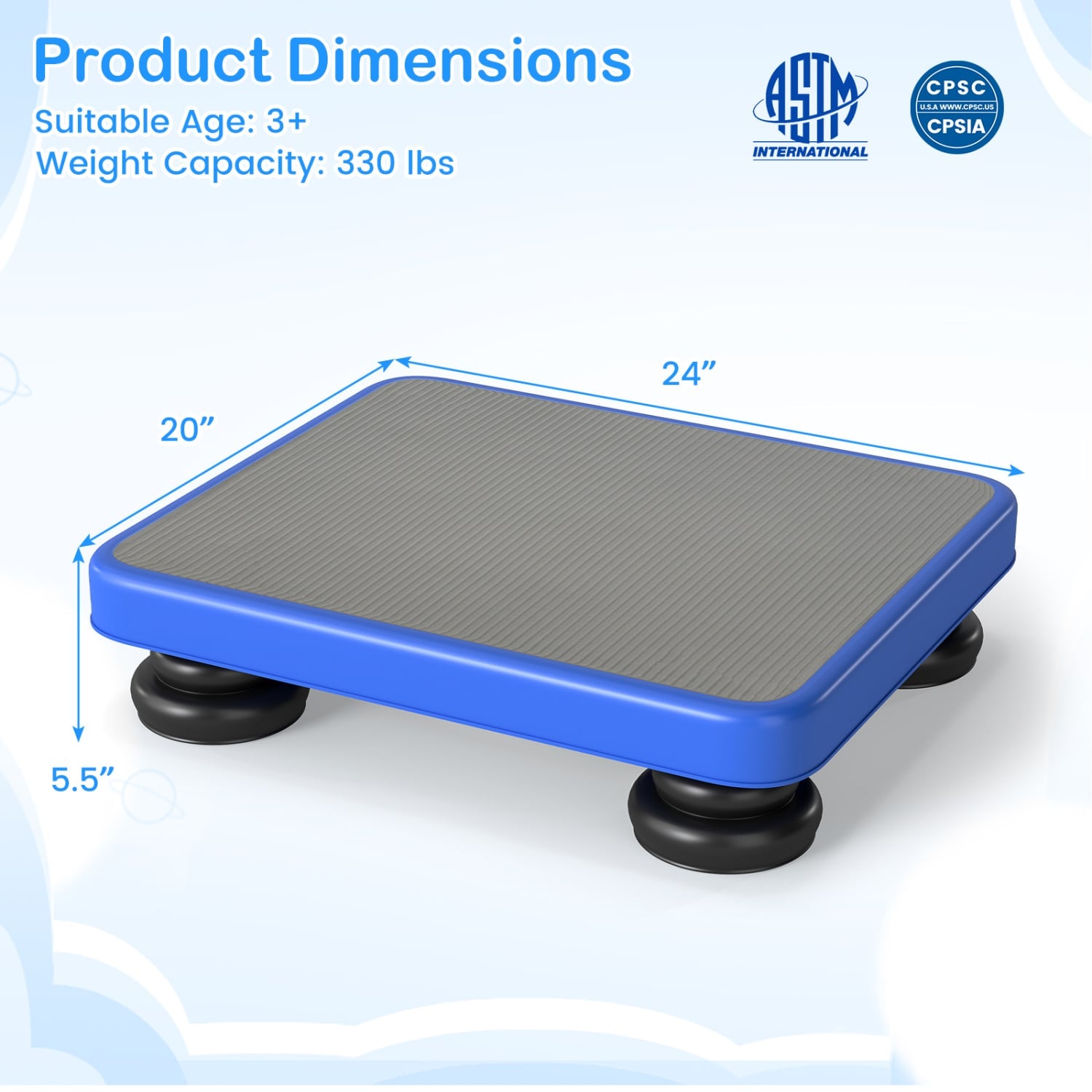 24x20" Kids Rebounder Bouncing Board with Elastic Rope for Ages 3+-Blue