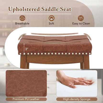 25/29 Inch Set of 2 Upholstered PU Leather Bar Stools with Saddle Seat-29 inches Costway