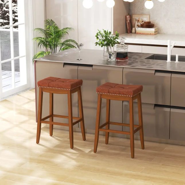 25/29 Inch Set of 2 Upholstered PU Leather Bar Stools with Saddle Seat-29 inches Costway