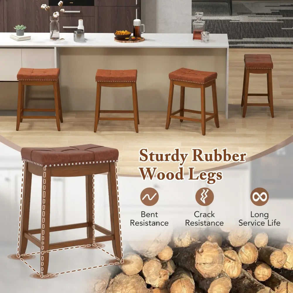 25/29 Inch Set of 2 Upholstered PU Leather Bar Stools with Saddle Seat-25 inches Costway