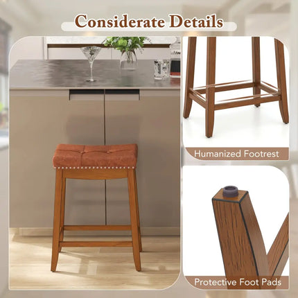 25/29 Inch Set of 2 Upholstered PU Leather Bar Stools with Saddle Seat-25 inches Costway