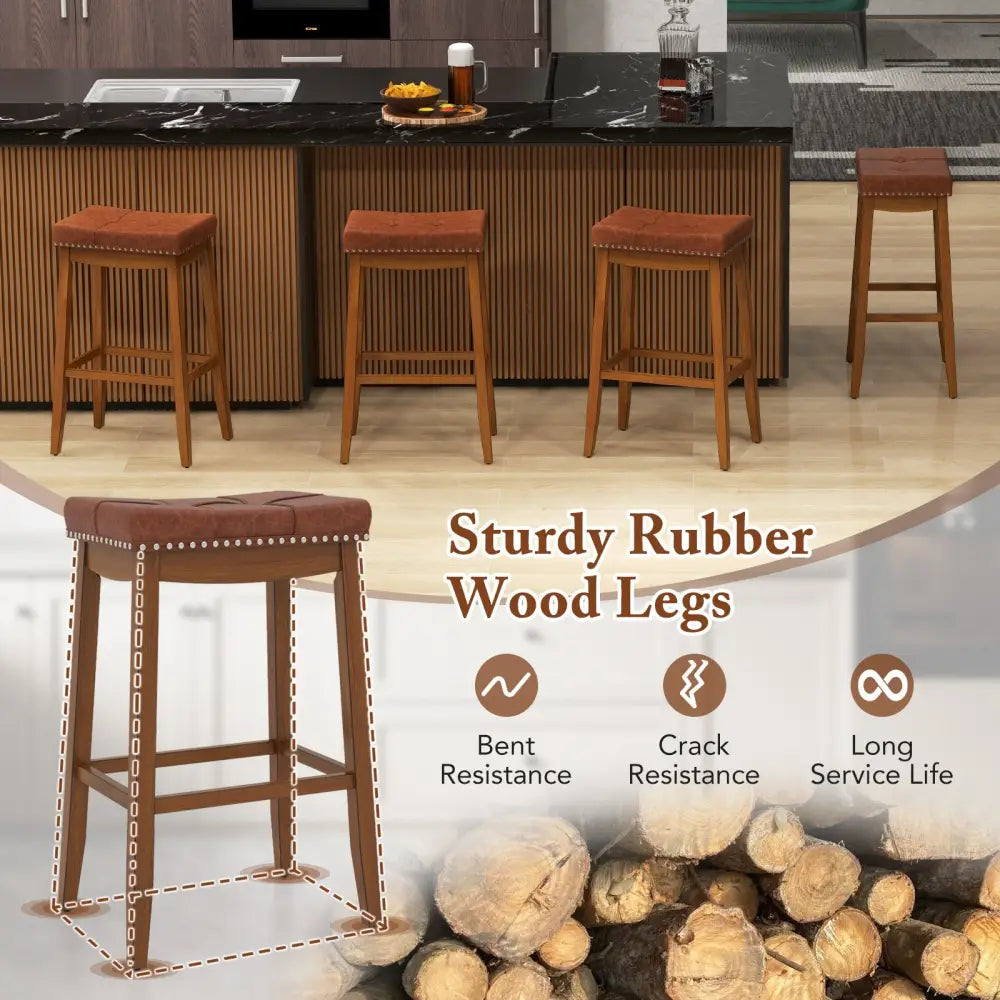 25/29 Inch Set of 2 Upholstered PU Leather Bar Stools with Saddle Seat-29 inches - Brown - Bar Stools