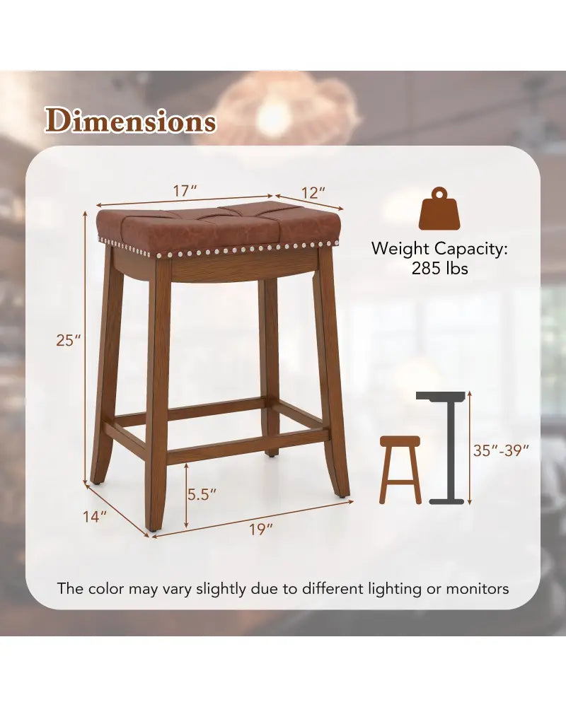 25/29 Inch Set of 2 Upholstered PU Leather Bar Stools with Saddle Seat-25 inches - Brown - Bar Stools
