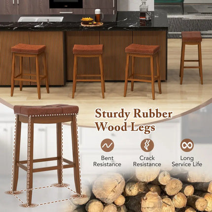 25/29 Inch Set of 2 Upholstered PU Leather Bar Stools with Saddle Seat-29 inches Costway