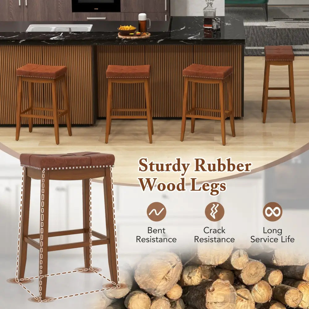 25/29 Inch Set of 2 Upholstered PU Leather Bar Stools with Saddle Seat-29 inches Costway