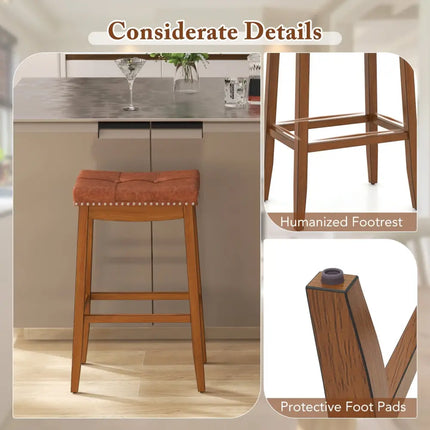 25/29 Inch Set of 2 Upholstered PU Leather Bar Stools with Saddle Seat-29 inches Costway