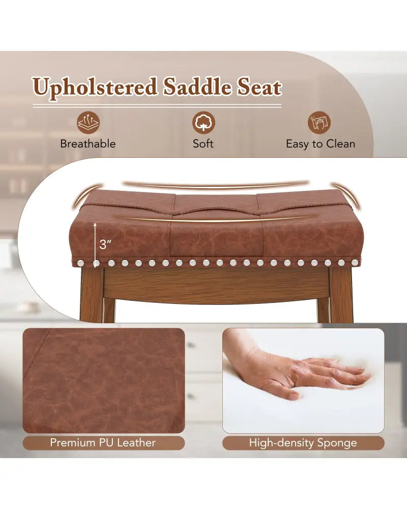 25/29 Inch Set of 2 Upholstered PU Leather Bar Stools with Saddle Seat-25 inches - Brown - Bar Stools