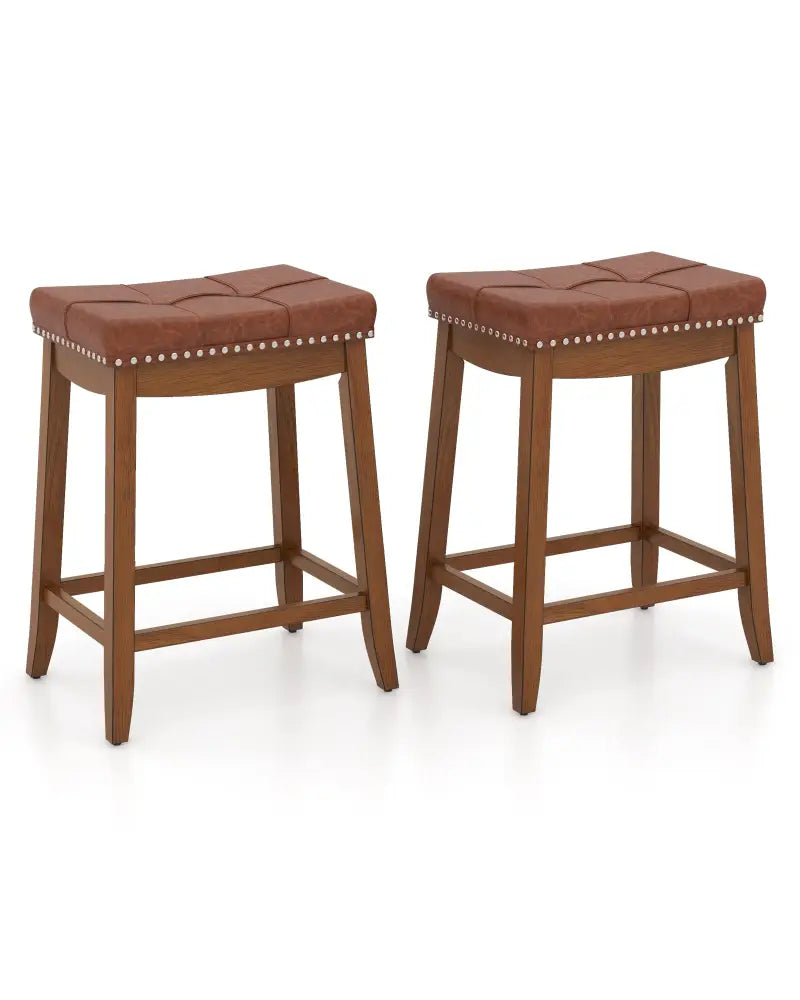 25/29 Inch Set of 2 Upholstered PU Leather Bar Stools with Saddle Seat-25 inches - Brown - Bar Stools