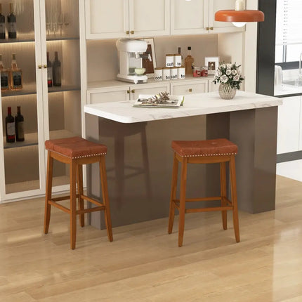 25/29 Inch Set of 2 Upholstered PU Leather Bar Stools with Saddle Seat-29 inches Costway
