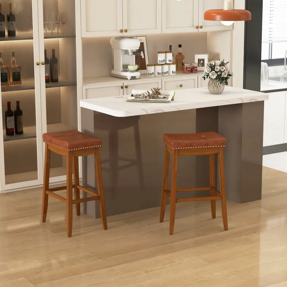 25/29 Inch Set of 2 Upholstered PU Leather Bar Stools with Saddle Seat-29 inches Costway