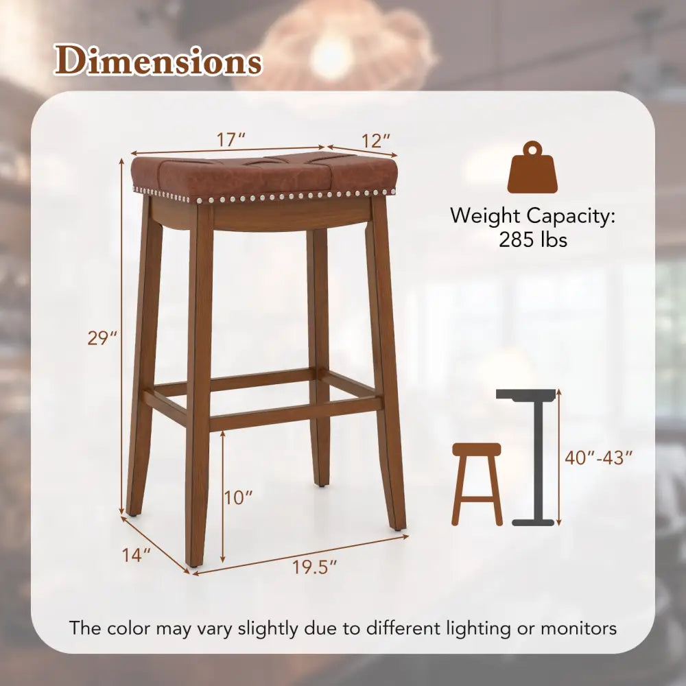 25/29 Inch Set of 2 Upholstered PU Leather Bar Stools with Saddle Seat-29 inches Costway