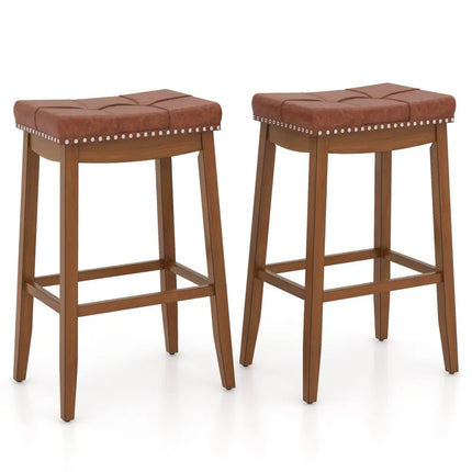 25/29 Inch Set of 2 Upholstered PU Leather Bar Stools with Saddle Seat-29 inches Costway