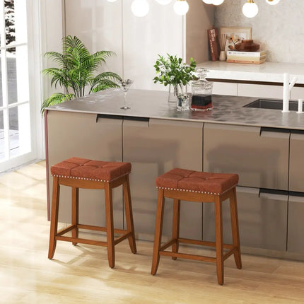 25/29 Inch Set of 2 Upholstered PU Leather Bar Stools with Saddle Seat-25 inches Costway